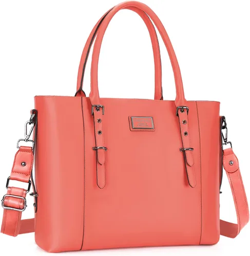 Miniatura 22 de MOSISO Bolso de mano de piel sintética para laptop para mujer (15-16 pulgadas), impermeable de gran capacidad, maletín de trabajo de negocios, bolsa