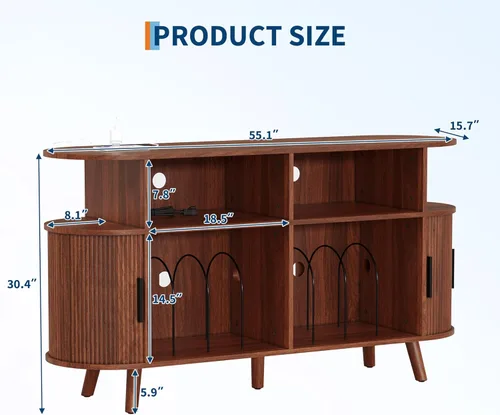 Miniatura 2 de GarveeHome Soporte redondo grande para tocadiscos de 55 pulgadas con estación de carga y puertos USB, soporte para tocadiscos de vinilo rústico