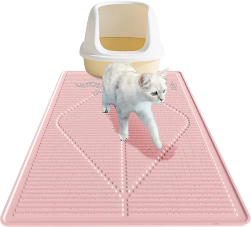 Miniatura 11 de Mofason Tapete de goma para arena para gatos, tapete para caja de arena para gatitos, tapete de silicona para atrapar arena, suministros y Negro