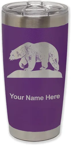 Miniatura 38 de LaserGram Vaso aislado al vacío de 20 onzas, oso polar, grabado personalizado incluido (negro)