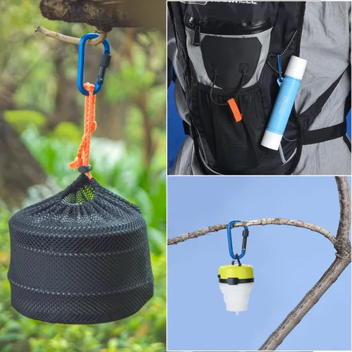 Miniatura 7 de Odoland Kit de utensilios de cocina para camping, olla ligera con 2 tazas, kit de cuchara de tenedor de acero inoxidable, gris para mochileros