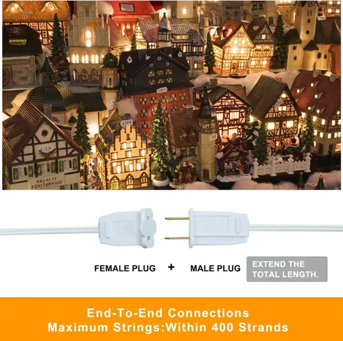 Miniatura 3 de Paquete de 2 cables de accesorios encadenables con bombilla LED C7, cable de luz de molde soplado interior de 6 ft con enchufes macho y hembra