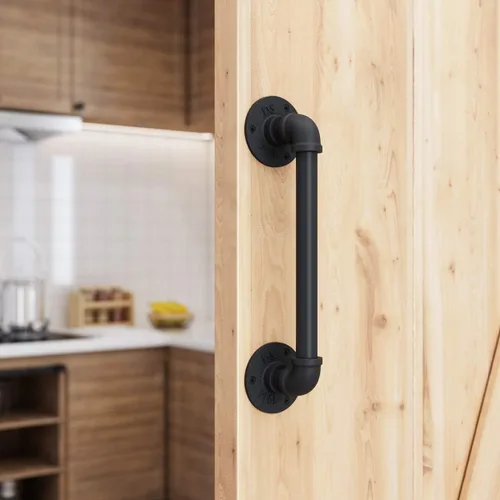 Miniatura 5 de SMARTSTANDARD Manija de puerta de granero de tubería de 11 pulgadas, barra de agarre industrial rústica negra, toallero, pasamanos y tirador