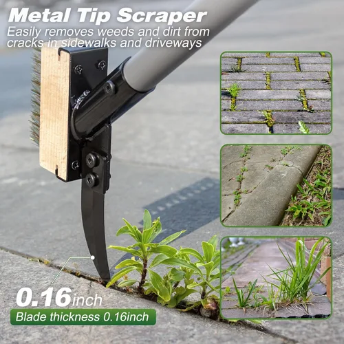 Miniatura 3 de Walensee Cepillo 3 en 1 para eliminar grietas y musgo con mango ajustable de 66.5 pulgadas, extractor de malezas con 2 cabezales de cepillo