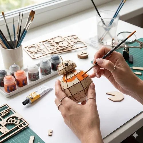 Miniatura 4 de IncrediBuilds Star Wars BB-8 Kit de modelo de rompecabezas de madera 3D (81 piezas) – Construye y pinta tu propio androide, no requiere pegamento