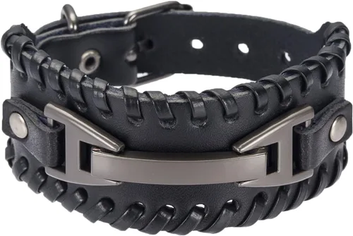 Miniatura 2 de Hamoery Men Leather Bracelet Punk Braided Rope Alloy Bracelet Bangle Wristband
