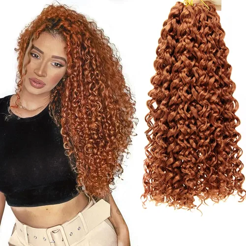 GoGo Curl Crochet Hair 18 pulgadas onda de agua pelo sintético bohemio ganchillo trenzado jengibre onda profunda extensiones de cabello trenzado (5