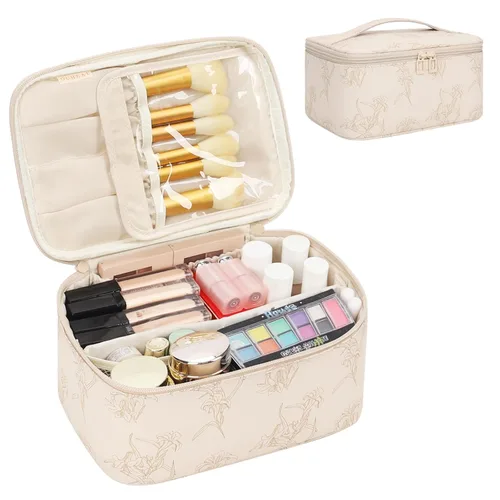 Miniatura 13 de OCHEAL Makeup Bag,Travel Makeup Organizer Bag, Cute Cosmetic Bags for Women Girls Travel Toiletry Bag Traveling With Brush Slot And Divider-Floral