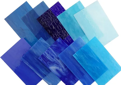 Miniatura 2 de Lanyani (10 hojas) Paquete de hojas de vidrio de colores azules variedad 4 x 6 pulgadas de vidrio de arte opalino Tiffany, texturas mixtas