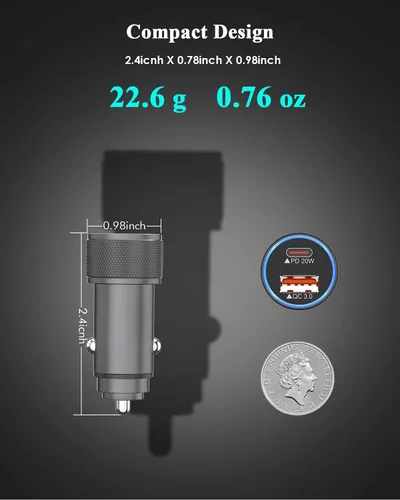 Miniatura 5 de Cargador de iPhone para automóvil,【2 paquetes】38W Puerto dual USB C+QC3.0 [Certificado MFi de Apple] Carga rápida Encendedor de cigarrillos Cargador