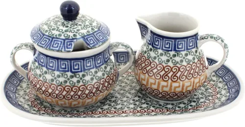 Miniatura 4 de Blue Rose Polish Pottery Bluebird - Juego de crema y azúcar con bandeja