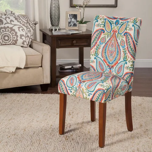 Miniatura 71 de Homepop Silla de comedor con detalles festoneados, sillas de comedor Parsons tapizadas, muebles decorativos para el hogar, tejido gris claro