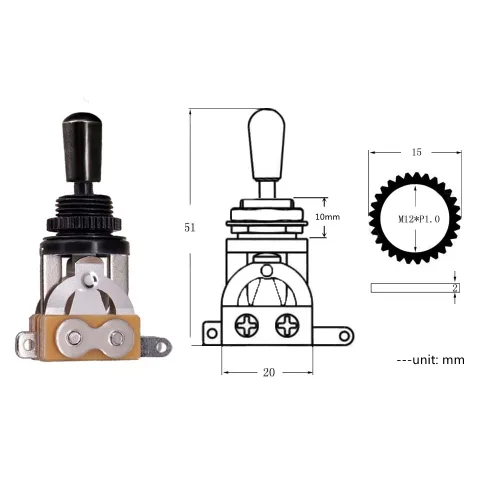 Miniatura 2 de JD.Moon Interruptor de palanca de 3 vías para guitarra eléctrica, interruptor selector de pastilla con perilla de punta de latón (negro)