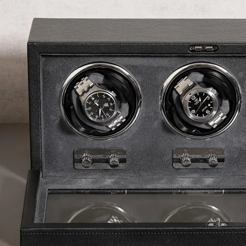 Miniatura 6 de ROTHWELL Bobinadora de reloj triple para relojes automáticos con motor silencioso con múltiples velocidades y ajustes de rotación (negrogris)