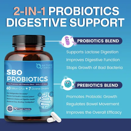 Miniatura 5 de NNATURE Target Probióticos para mujeres y hombres, 60 mil millones de UFC, prebióticos y probióticos para la salud intestinal - Probióticos SBO que