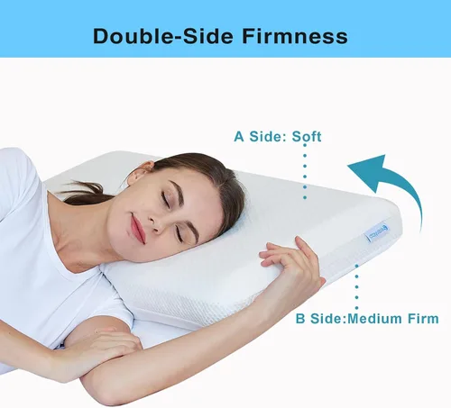 Miniatura 2 de Almohada de espuma viscoelástica de doble cara, almohada cervical de cuello de 4 pulgadas para dormir de lado, firmeza media y suave, almohada Blanco