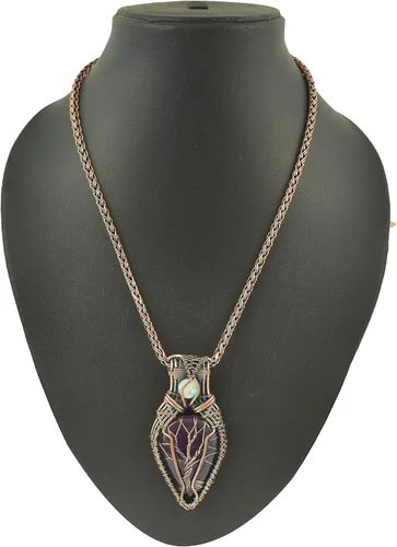 Miniatura 22 de Impresionante collar con colgante de árbol de la vida de cobre con piedras preciosas hechas a mano y cadena de 20 pulgadas, perfecto