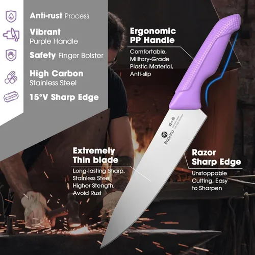 Miniatura 3 de imarku® Juego de cuchillos de cocina, afilados con afilador integrado, juego de cuchillos de bloque de acero inoxidable y mango ergonómico Púrpura