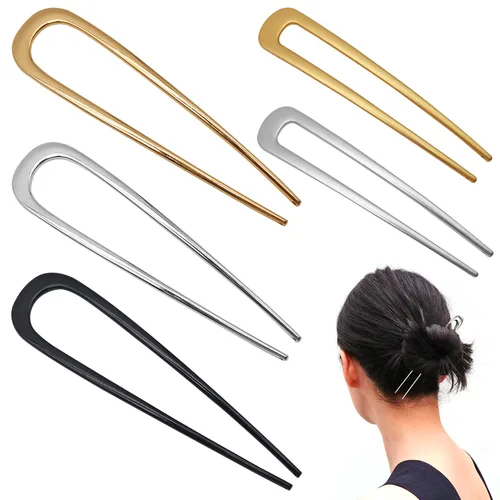5 horquillas de metal francés para mujeres y niñas, 5.5 pulgadas y 3.9 pulgadas, horquillas de pelo en forma de U para moños, accesorios de peinado