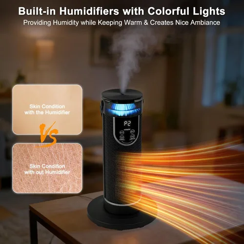 Miniatura 8 de Calentadores de espacio para uso en interiores, calentador eléctrico con control remoto, humidificador, temporizador de 12 horas, 3 modos