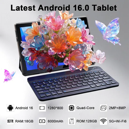 Miniatura 4 de Tablet Android 15 10 pulgadas 12GB RAM+64GB ROM/ 1TB expandible, pantalla táctil HD 1280 * 800, WiFi6 5G BT 5.0, tabletas 2 en 1 con funda