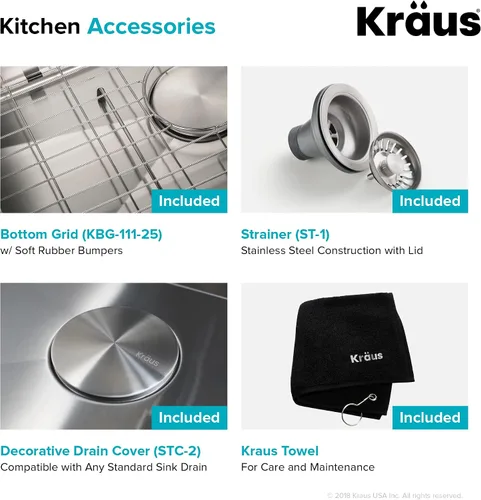 Miniatura 17 de Kraus KHU111-25 Standart PRO - Fregadero de cocina empotrado con tazón individual de acero inoxidable, calibre 16, 25 pulgadas