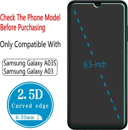 Miniatura 3 de [Paquete de 2] Protector de pantalla diseñado para Samsung Galaxy A03s / Galaxy A03 vidrio templado, antiarañazos, sin burbujas, compatible