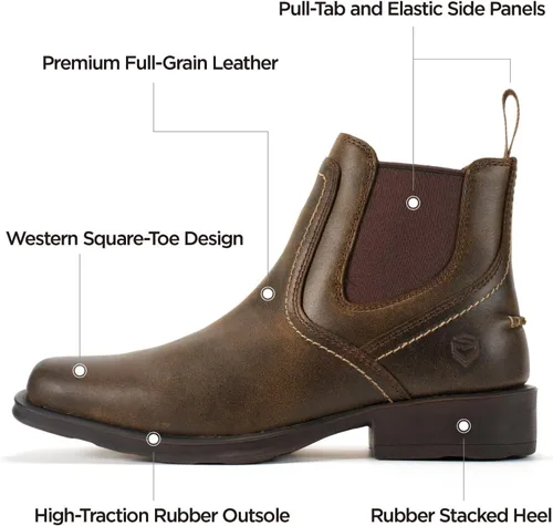 Miniatura 4 de SUREWAY - Botas vaqueras Chelsea del oeste para hombre, punta cuadrada, resistentes para todo tipo de clima, diseñadas para mayor comodidad