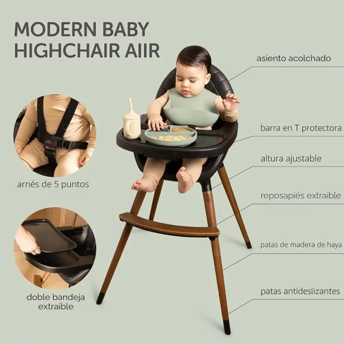Miniatura 2 de Silla alta convertible para bebés, niños pequeños, niños y niñas - Silla alta de madera con altura ajustable y bandeja apta para lavavajillas - Negro
