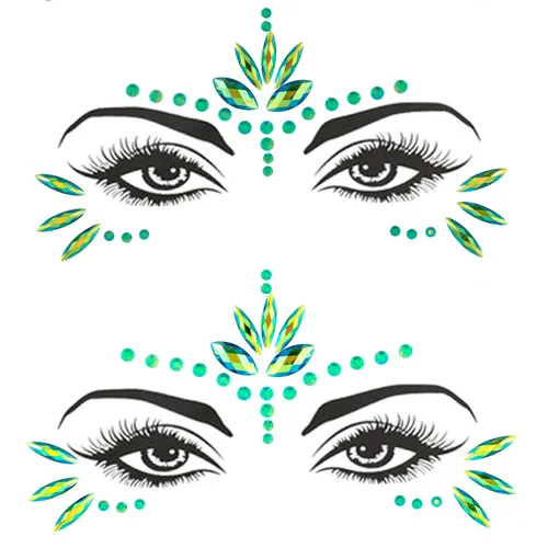 Gemas Adhesivas para Cara de Sirena Joyas para Mujeres Cosplay Sirena Alienígena Halloween Fiesta Rave Maquillaje para Niños Verde Cabello Ojo