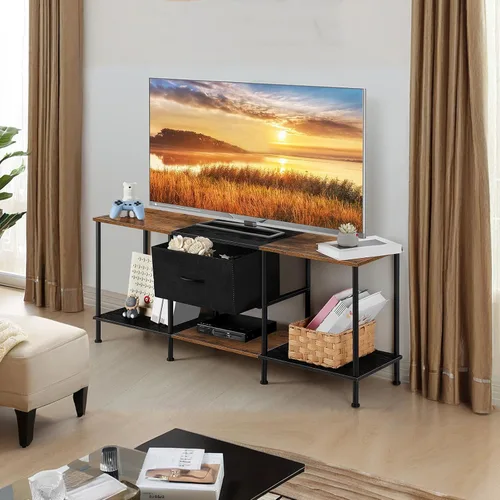 Miniatura 6 de Vrisa Soporte de TV para TV de 50/55 pulgadas con almacenamiento abierto con cajón de tela, organización de almacenamiento, soportes de TV para sala