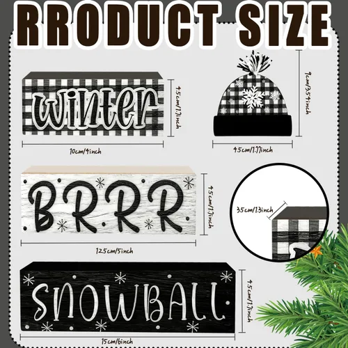 Miniatura 4 de 4 piezas de decoraciones navideñas para interiores - decoración de mesa de bola de nieve de madera para el hogar - centro de mesa navideño