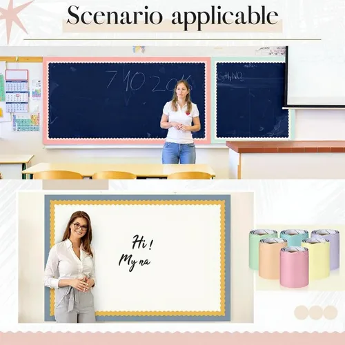 Miniatura 6 de TaoBary 6 Rollos 59.98 m Bordes de Tablero de Anuncios de Navidad y de Invierno para el Aula, Adornos de Tablero de Anuncios con Borde Escalopado