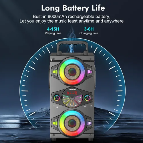 Miniatura 8 de Altavoces Bluetooth Portátiles 60W Gran Potencia Inalámbrico Fuerte Sonido de Graves Estéreo Boombox Altavoz de Fiesta en Casa con Subwoofer, Radio