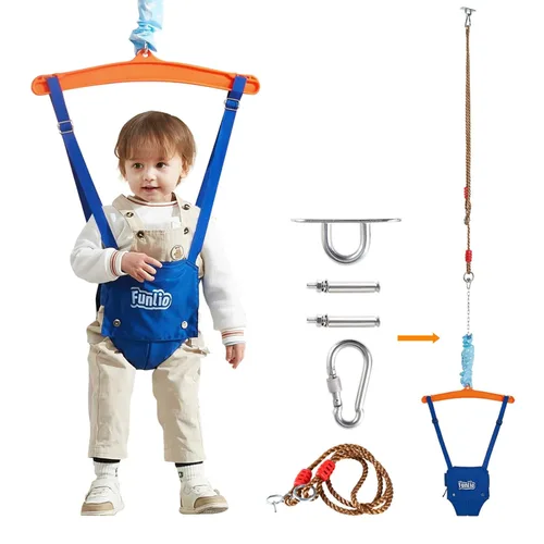 FUNLIO Jersey de bebé con gancho de techo para 6 a 24 meses, puente de puerta de bebé para jugar en interiores y exteriores, puerta de puente azul