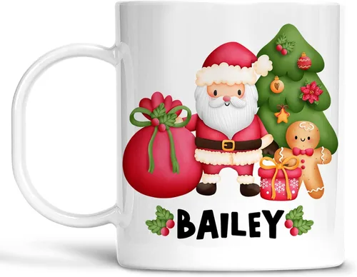 Taza personalizada de Santa para niños, Papá Noel con árbol, polímero ligero