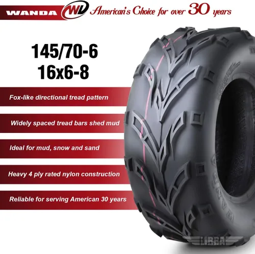 Miniatura 2 de Juego de 4 neumáticos WANDA para Go Kart 145/70-6 145x70x6 delanteros y 16x6-8 16x6x8 traseros P361