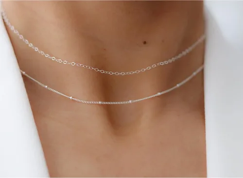 Miniatura 2 de Collares en capas para mujer, modernos collares en capas de oro de 14 quilates para mujeres, collares de cadena de oro de moda, joyería