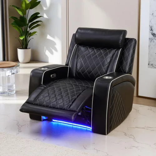Miniatura 67 de Juego de Sofá Reclinable Eléctrico, Juego de Sofá y Sillón Reclinable de Cuero Negro, Juegos de Muebles de Sala de Estar, Sofá de Dos Plazas