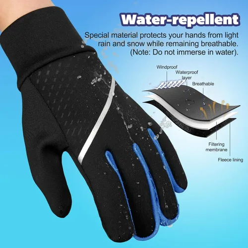 Miniatura 6 de OOPOR Guantes de invierno cálidos para correr, para niños, para clima frío, ciclismo, nieve, esquí, deportes, niños y niñas de 4 a 12 años