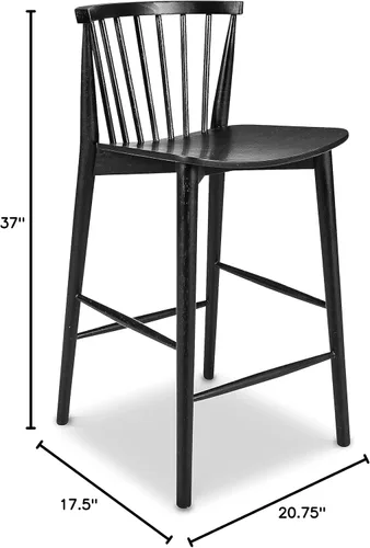 Miniatura 8 de Poly & BARK Ligna Taburete de mostrador en negro – Taburete inspirado en mediados de siglo con respaldo de husillo esculpido – Marco de roble