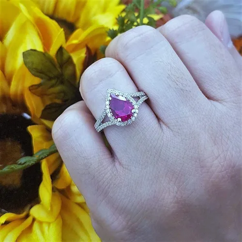 Miniatura 49 de Dazzlingrock Collection Anillo de compromiso con forma de lágrima y diamante blanco natural redondo de 0.45 quilates con halo de diamantes blancos