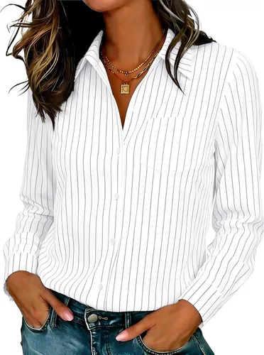 Miniatura 20 de Camisas elásticas suaves sin arrugas con botones para mujer, tops transpirables que absorben la humedad para vestir casual de trabajo