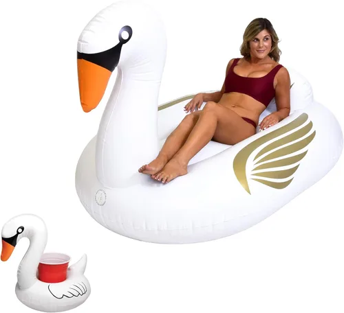 GoFloats Flotadores inflables gigantes para piscina, elige unicornio, dragón, flamenco, cisne o toro, incluye flotador de bebida