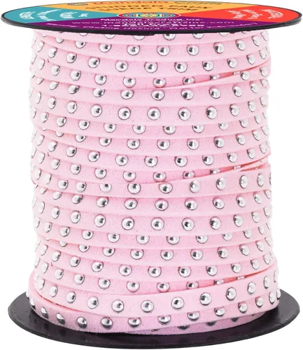 Miniatura 30 de Mandala Crafts Cordones de gamuza sintética para fabricación de joyas, 20 yardas, tiras de cordones de cuero con tachuelas doradas, cuerdas planas
