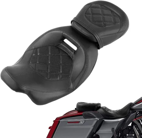 Miniatura 44 de TCT-MOTORPARTS Driver Rider - Almohadilla de respaldo para Harley Touring 2009-2023 Road King Street Road Electra Glide Ultra Black Stitching