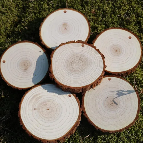 Miniatura 3 de SENMUT Rebanadas de madera, 20 piezas de 3.5-4.0 pulgadas, círculos de madera naturales sin terminar, adornos de madera de Navidad