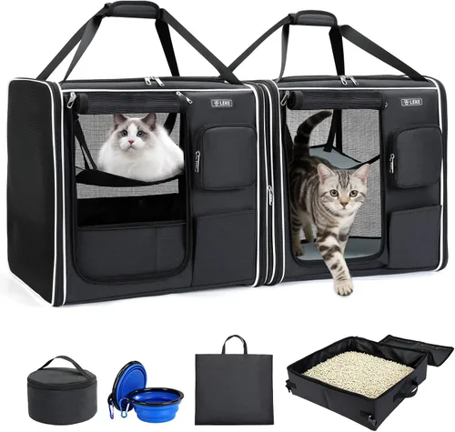 Miniatura 11 de Lekereise Transportador grande para gatos de lado suave, 28 x 13 x 13 pulgadas, transportador de viaje grande para 2 gatos con cierres de cremallera