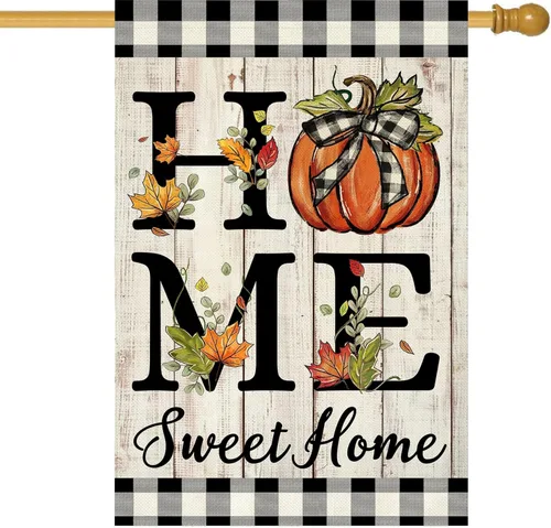 Miniatura 10 de ORTIGIA Home Sweet Home - Bandera de jardín de magnolia de doble cara de 12.5 x 18 pulgadas, para primavera y verano, a cuadros, pequeña bandera
