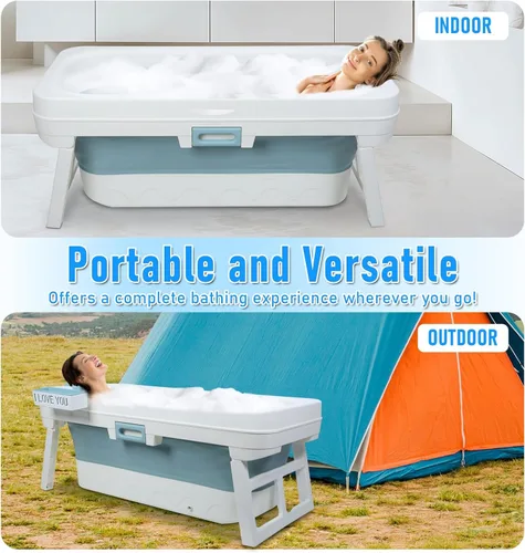 Miniatura 6 de Bañera portátil plegable para adultos, bañera de hielo, bañera independiente de 51 pulgadas para ducha, bañera de sentada, bañera plegable